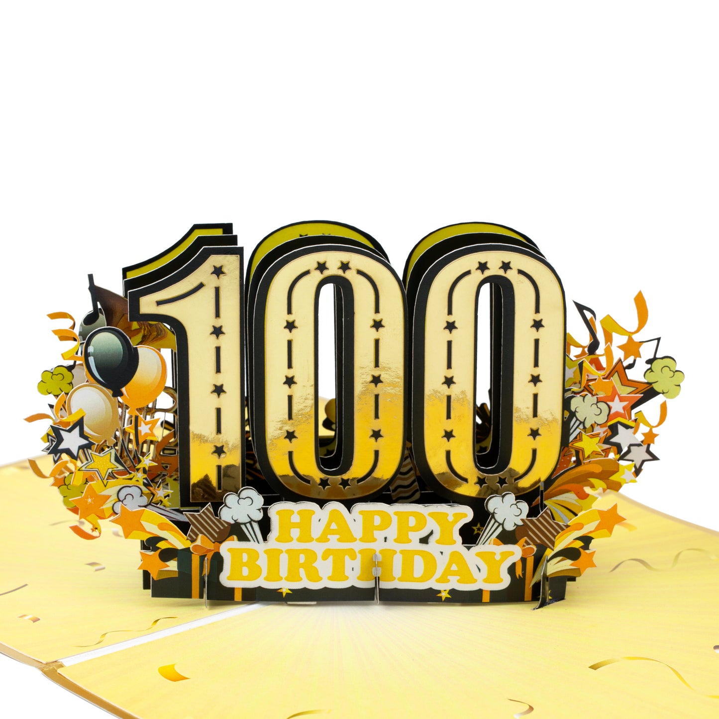 Gold 100th Birthday Pop Up Greeting Card