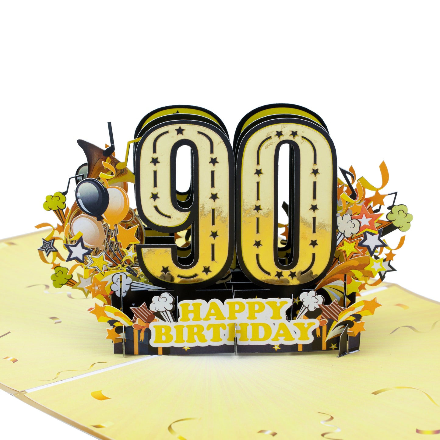 Gold 90th Birthday Pop Up Greeting Card