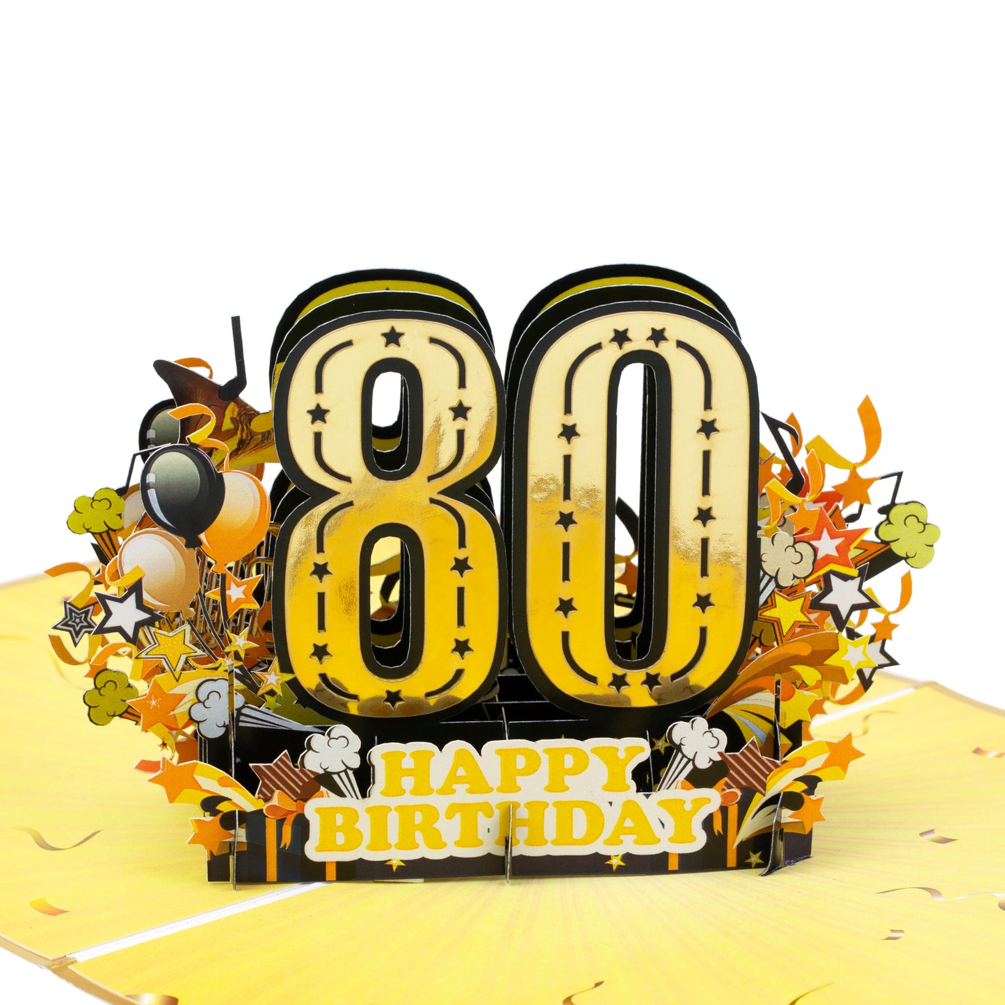 Gold 80th Birthday Pop Up Greeting Card