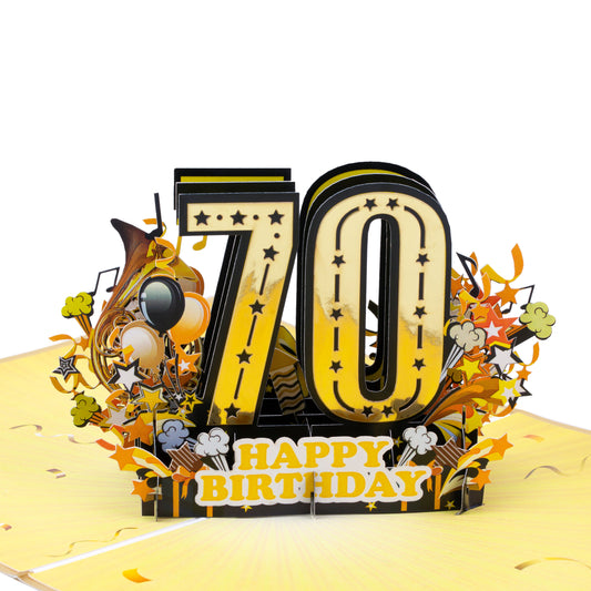 Gold 70th Birthday Pop Up Greeting Card