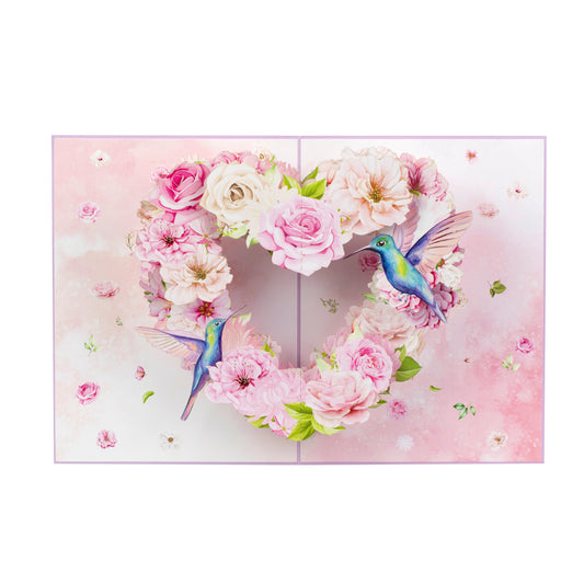 Flower Heart and Hummingbird Pop Up Greeting Card